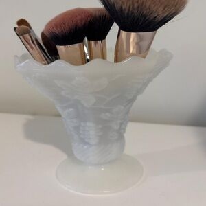 Vintage harvest grape motif milk glass flower vase candy dish 6" tall 1950/60's